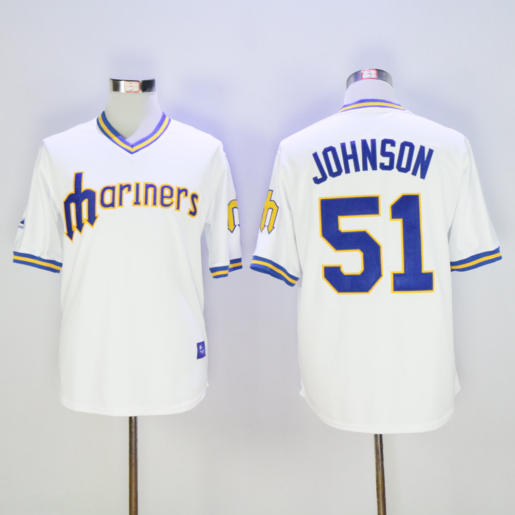 Men Seattle Mariners 51 Johnson Whtie Throwback MLB Jerseys